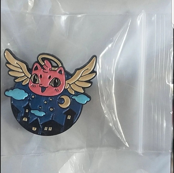 2 for $13 Angel Kitty Cat Watching Over Enamel Pin - Picture 3 of 6